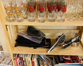 Holiday Glassware and Cookbooks.