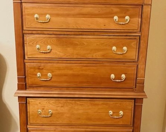 Hardin Furniture 6 Drawer High Boy Dresser. H 65" x W 40" x D 21 1/2". 2 Available. Exceptional Condition. 