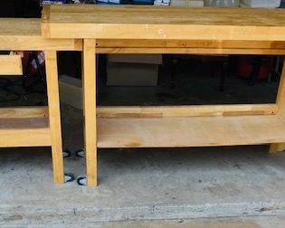 Craftsman Adjustable Workbench. Solid Wood. W 9 1/2 Ft. x H 3 Ft. x D 19 1/2".