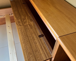 Copenhagen Teak Single Bed w Storage Headboard,  and Attached Nightstand and Underbed Drawer