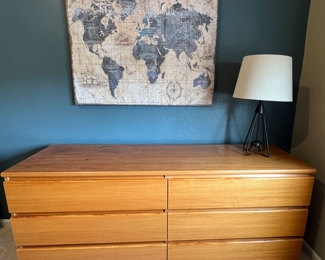 Copenhagen Teak 6-Drawer Dresser, Art Canvas, Table Lamp