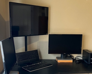 Dell Monitor, VIZIO, VIV Stand, APC Back-up Pros, Microsoft Wireless Keyboard, 1000, Microsoft Mouse, Logitech IlluminatedKeyboard k740