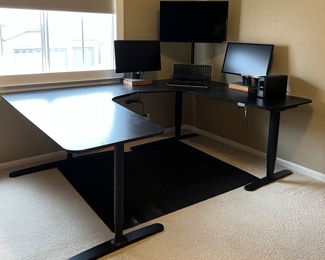 IKEA Bekant U-Shaped Desk w Adjustable Height, Black Chair Mat