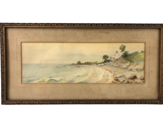 Coastal Landscape Watercolor Painting, Signed
