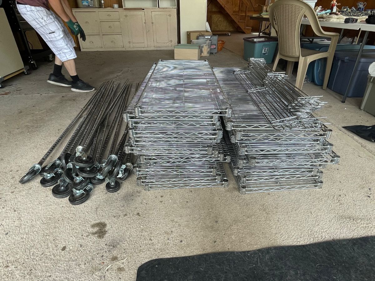 4 foot wide 18 inches deep
6 feet high four units six shelves each