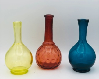 Barberbottles yellow, amberina & blue