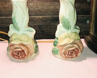 Pair of vintage FB Johnson co rose lamps