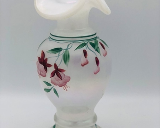 Vintage Fenton iridescent case glass vase hand painted and signed. 1998/99