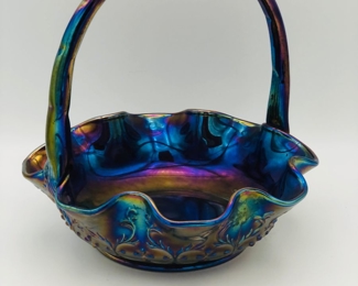 Fenton amethyst carnival glass lace basket 