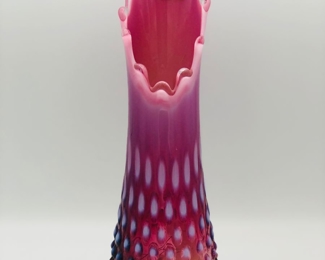 Vintage Fenton plum opalescent hobnail swung glass vase