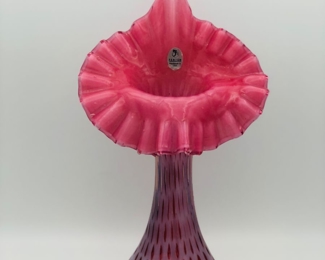Fenton cranberry opalescent coin dot jack in the pulpit vase