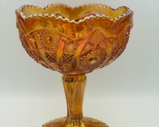 TeImperial Hobstar carnival glass compote