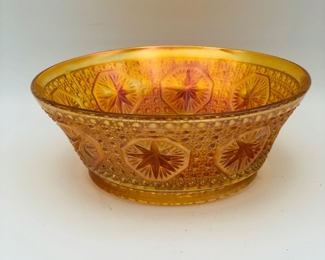 Marigold iridescent starburst carnival glass bowl 