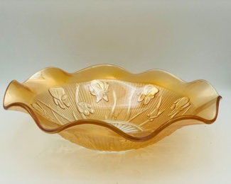 1960’s Jeanette glass marigold carnival iris fluted bowl