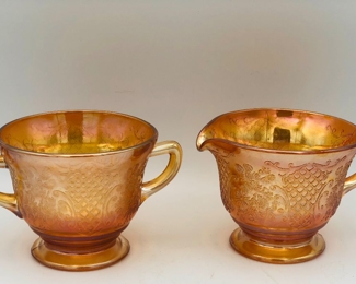 Federal glass Normandie footed iridescent sugar/creamer