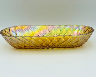 Marigold Carnival glass celery dish