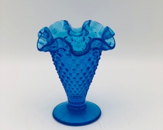 Fenton blue hobnail trumpet vase 