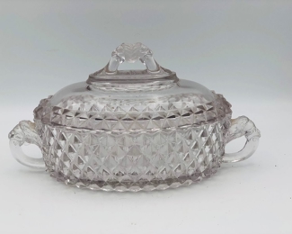 Antique 1890’s Bryce Brothers Amazon oval lion handle diamond glass bowl