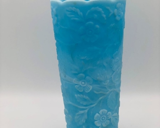 Fenton blue satin peacock vase 