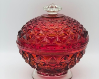 Ruby glass lidded candy dish