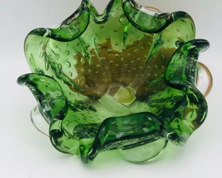 Murano glass hand blown folded glass ashtray with controlled bubbles 