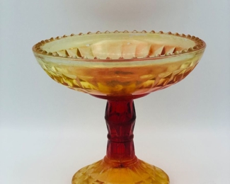 Jeanette glass amberina diamond pattern pedestal dish