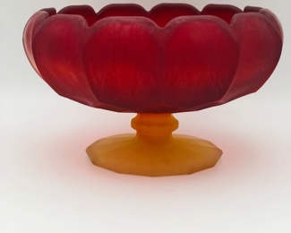 Pair of amberina satin glass tulip bowls