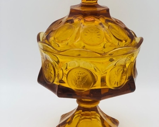 Vintage Fostoria amber coin candy dish