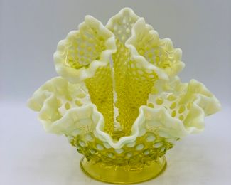 Opalescent hobnail epergne, Vaseline glass, uranium 