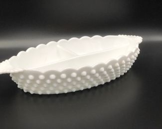 Fenton milk glass divided hobnail dish 