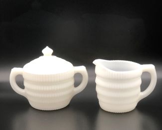 Hazel atlas beehive milk glass cream and sugar 