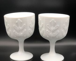 Pair of milk glass oak leaf candy dishes