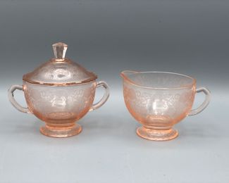 Depression glass cream and sugar 