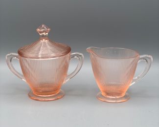 Jeanette glass Homespun pink depression glass cream and sugar 1930’s