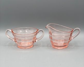 Pink depression glass Paden city soda fountain cream and sugar 