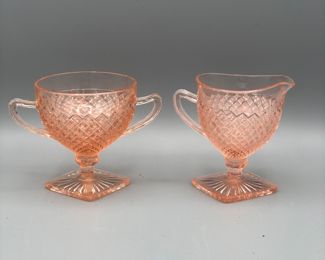 Miss America pink depression glass cream and sugar 