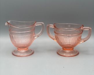 Imperial pink depression glass cream and sugar 