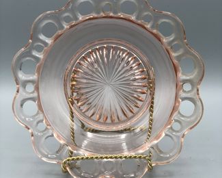 Pink depression glass old colony lace edge plate 