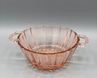 Pink Dey glass handled fruit bowl old cafe