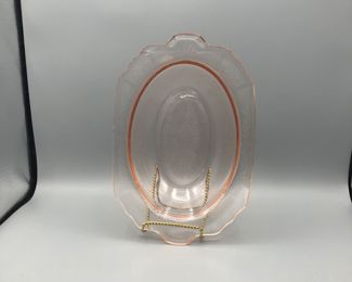 Pink depression glass etched platter