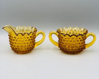 LE Smith amber hobnail sugar and creamer 