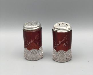 1919 centenary McKee flash Ruby glass souvenir salt/pepper