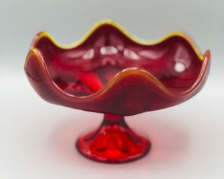 Amberina Viking glass petal footed bowl