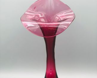 Pair of Pilgrim cranberry glass jack in the pulpit vases