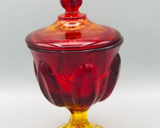 LE Smith amberina covered compote 
