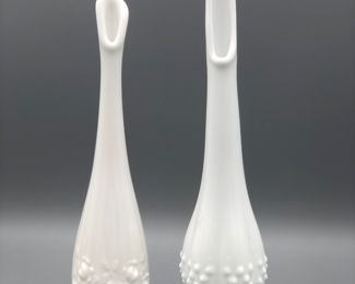 Fenton milk glass swung glass bud vases