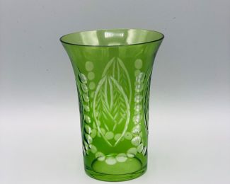 Green cut to clear glass tumblers.  10