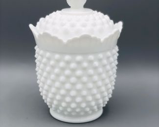 Fenton milk glass hobnail sugar dish