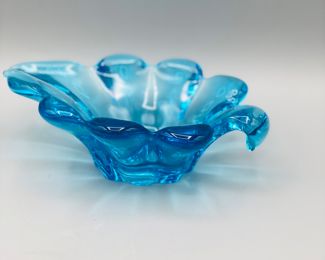 8" long 5.5" wide 2" high Blown blue  Glass dish for Candy, nuts, trinkets...