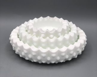Fenton three nesting milk glass hobnail ash trays